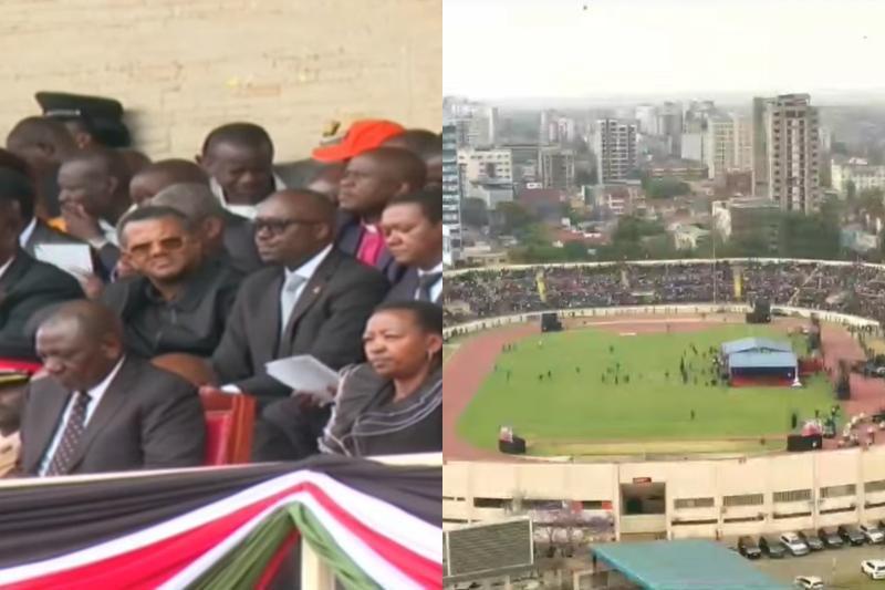 Collage photo of President William Ruto and Nyayo National Stadium.